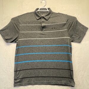 Under Armour Men's XL Black Striped Polo Shirt HeatGear Loose Fit Golf Performan